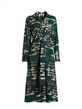 Donna Karan Printed Satin Twist Midi Shirt Dress Sz 12 LIKE NEW